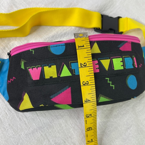 Funko Vintage 90s Style "Whatever" Fanny Pack /Travel Bag Black Yellow Pink Blue - Picture 12 of 12